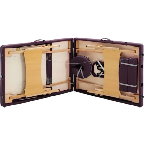 Klappbarer Massagetisch mit 3 Zonen, Holz lila