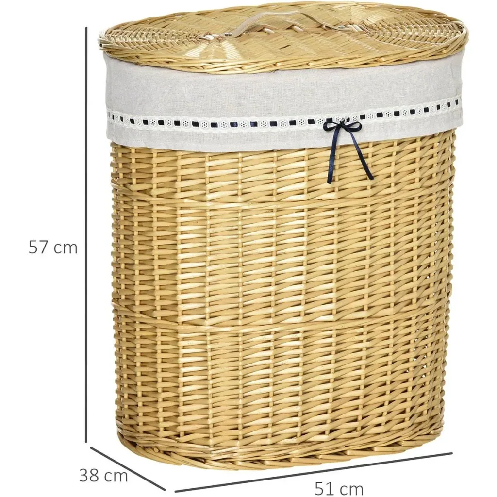 Wäschekorb aus Weide Weidenrute Wäschebox Wäschesammler geflochten mit Deckel Natur 100L 51 x 38 x 57 cm