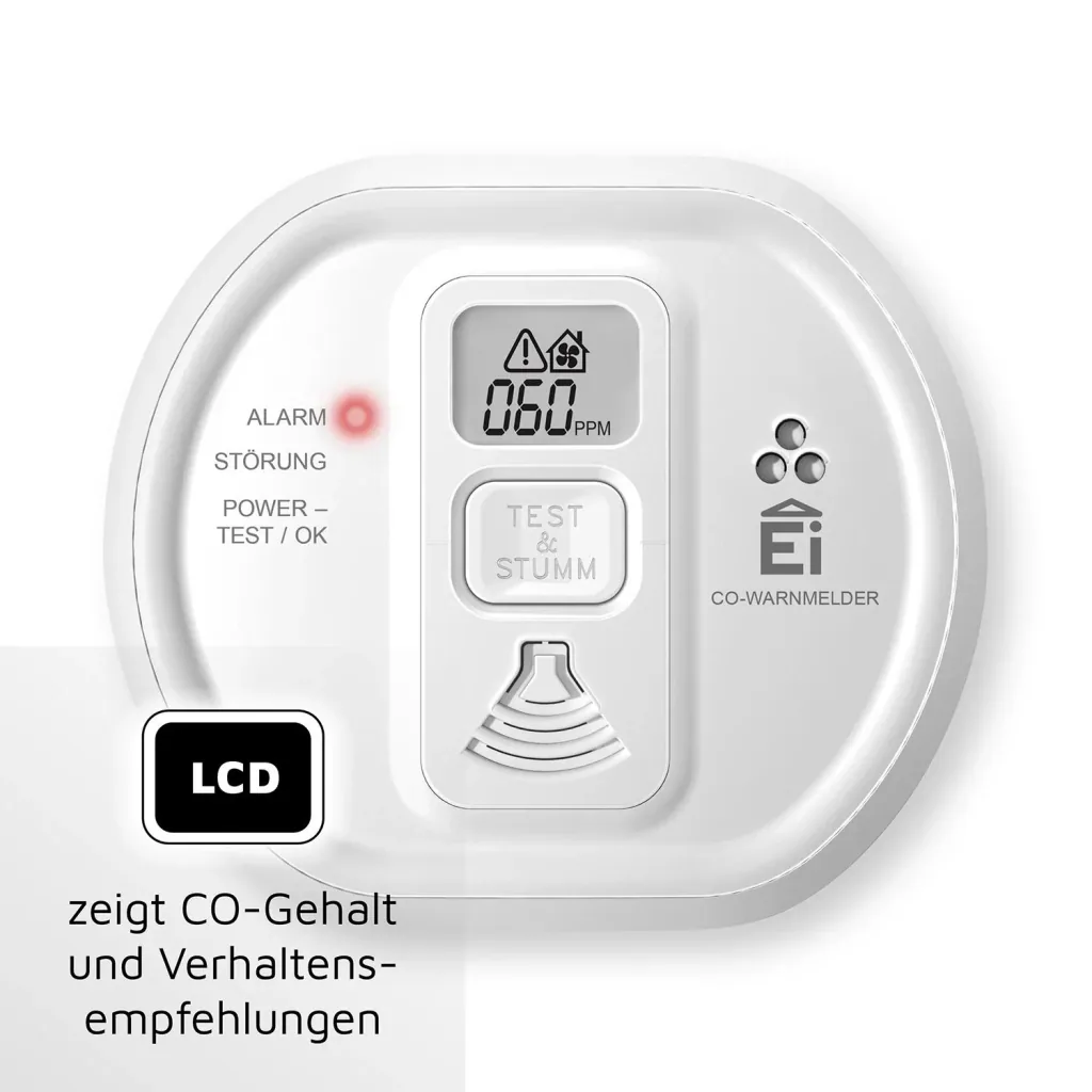 Kohlenmonoxid (CO) Warnmelder Ei208D mit LCD-Display