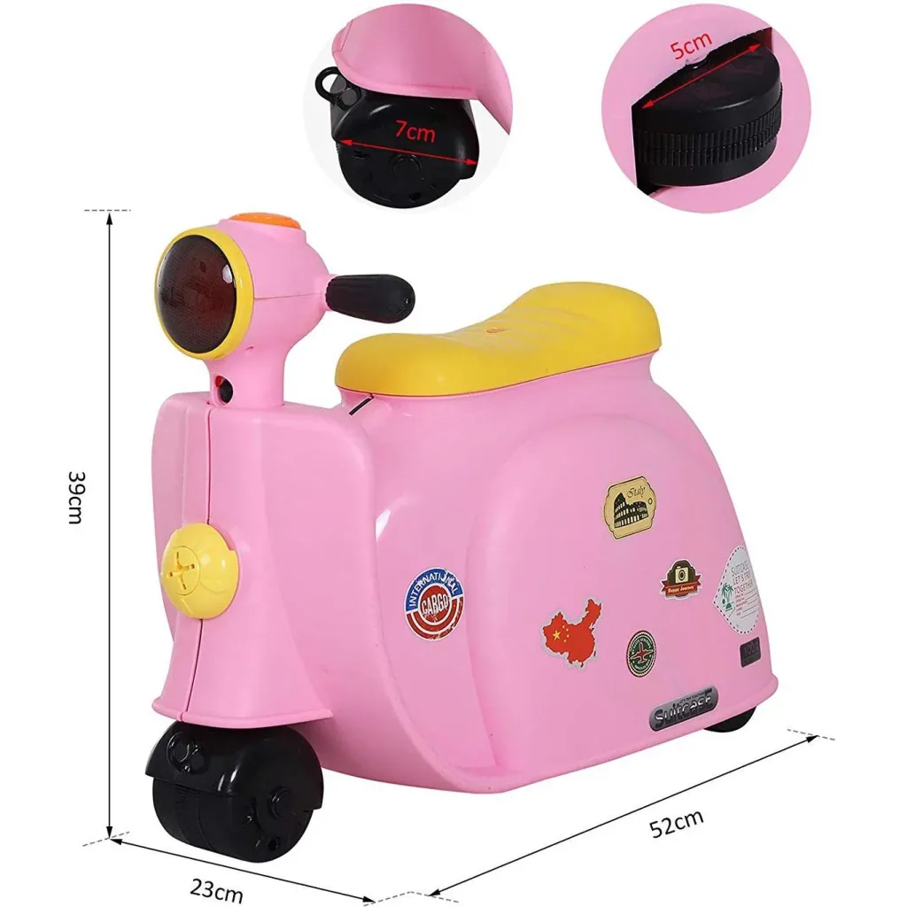 Kinderkoffer Motorrad Kindergepäck mit Gurt Vier-in-One-Koffer sitzen PP Rosa 52 x 23 x 39 cm