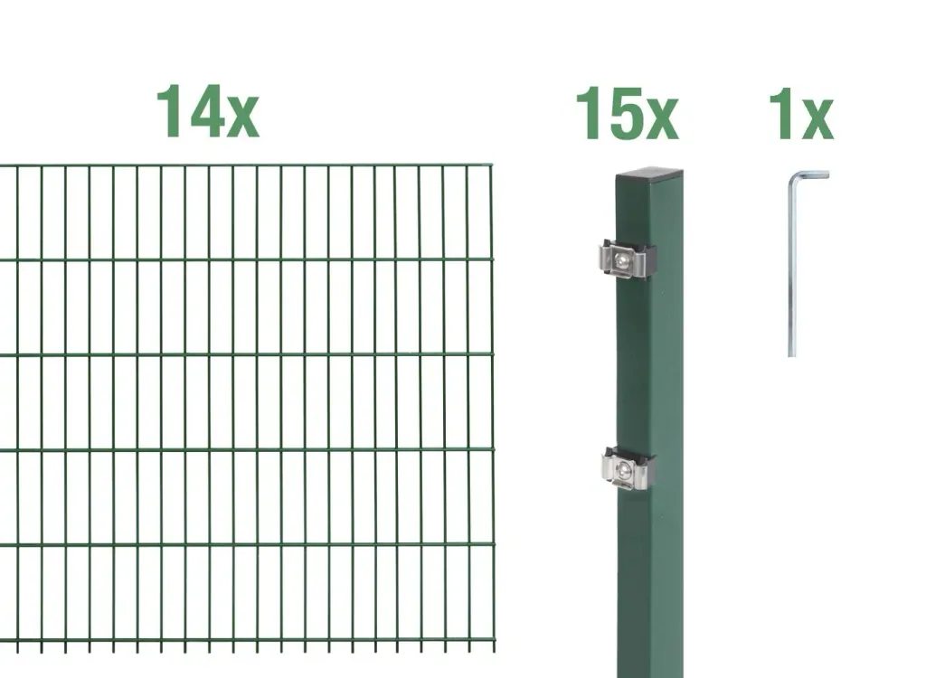Doppelstabmattenzaun Komplettset, grün, Höhe 120 cm, Länge 28 m