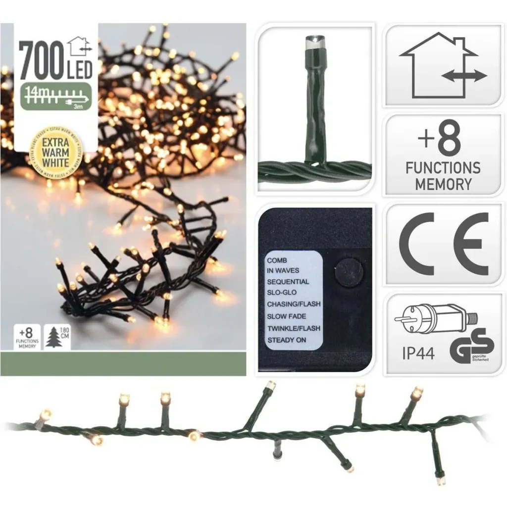 3x Weihnachtsbaum Lichter 14 Meter Warm Weiß - 700LED für Innen und Außen