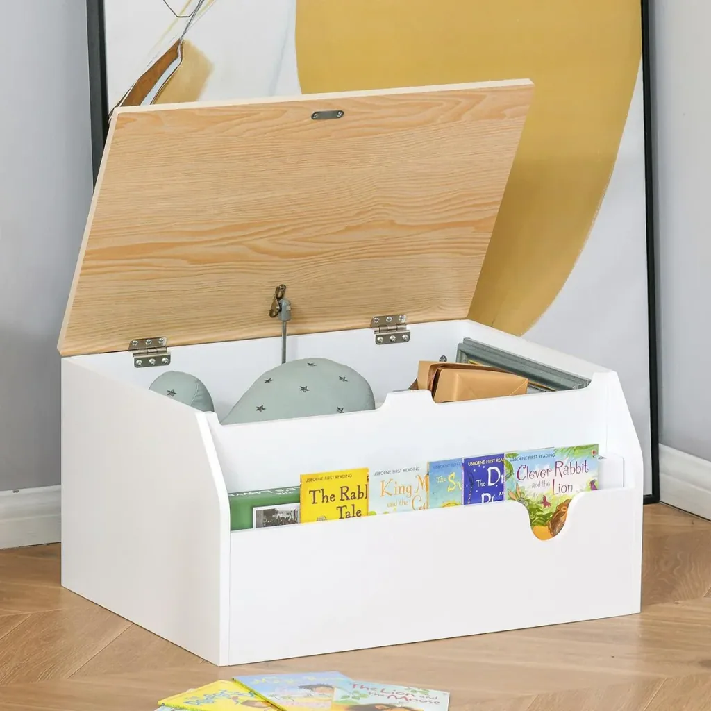 Kindersitzbank mit Stauraum 2-in-1 Truhenbank Spielzeugkiste Aufbewahrungstruhe 3-8 Jahre Kindermöbel Weiß 58 x 43 x 30