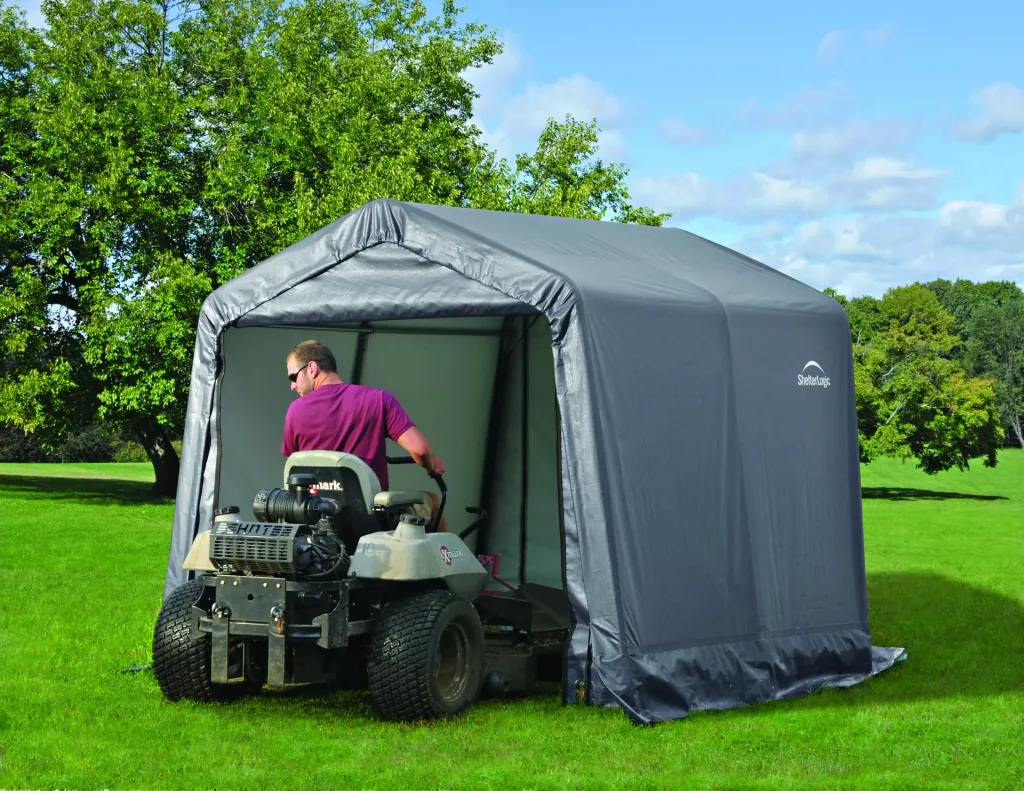 ShelterLogic Foliengerätehaus 5,76 m², grau, 240×240 cm – DuPont-Stahlrahmen, wetterfest