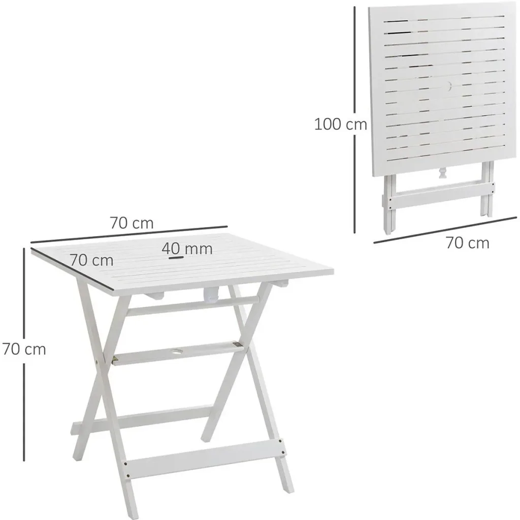 Gartentisch, quadratisch, klappbar, weiß, 70 x 70 x 70 cm
