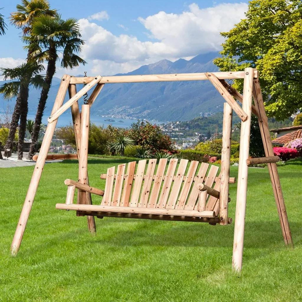 Hollywoodschaukel 2-Sitzer Gartenschaukel Schaukelbank Hängebank Massivholz Natur187 x 137 x 170 cm
