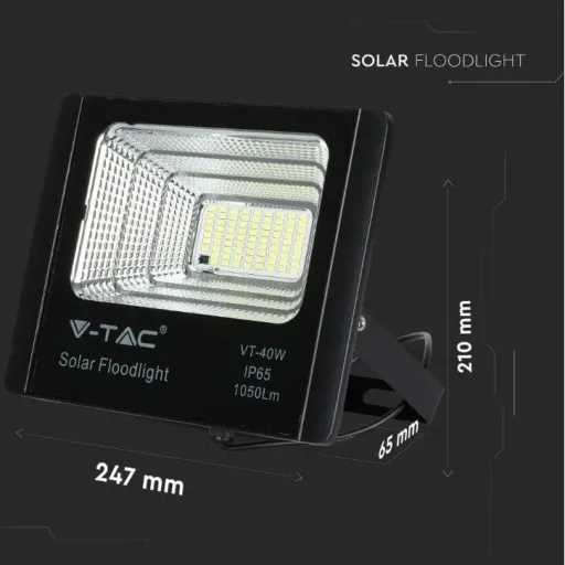 VT-40W Solar-Flutlicht mit Solarpanel - 1050 Lm - 6000K - Schwarz