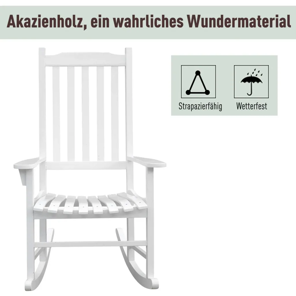 Schaukelsessel Gartenmöbel Relaxstuhl Schwingsessel Akazienholz ergonomisch weiß