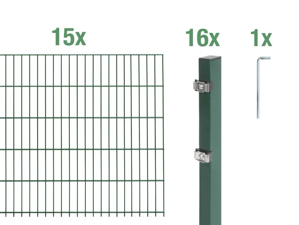 Doppelstabmattenzaun Komplettset, grün, Höhe 100 cm, Länge 30 m