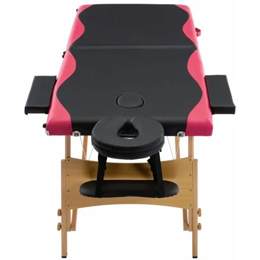 Klappbarer Massagetisch mit 2 Zonen aus Holz, schwarz und rosa