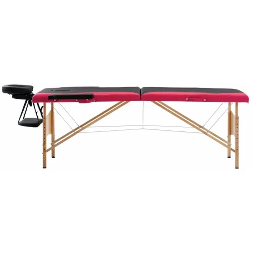 Klappbarer Massagetisch mit 2 Zonen aus Holz, schwarz und rosa