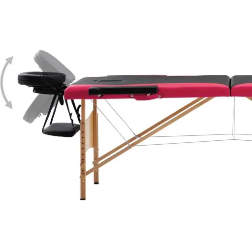 Klappbarer Massagetisch mit 2 Zonen aus Holz, schwarz und rosa