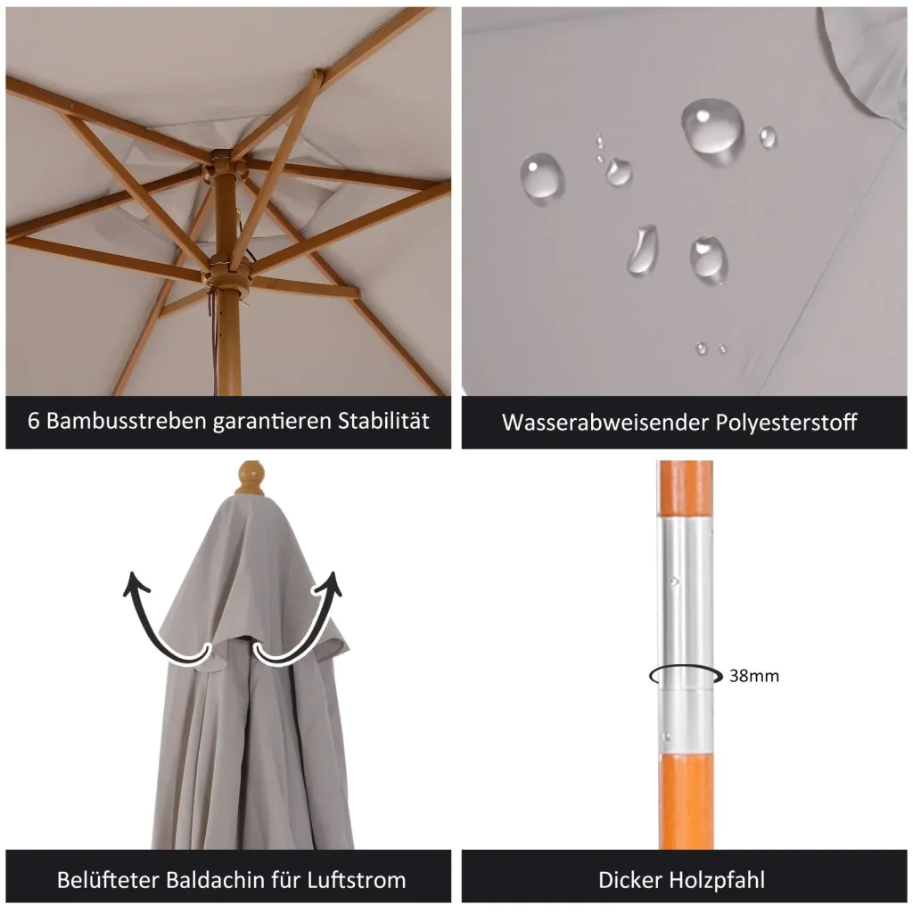 Sonnenschirmmarkise 3-Stufen-Bambus 180/ Polyester grau