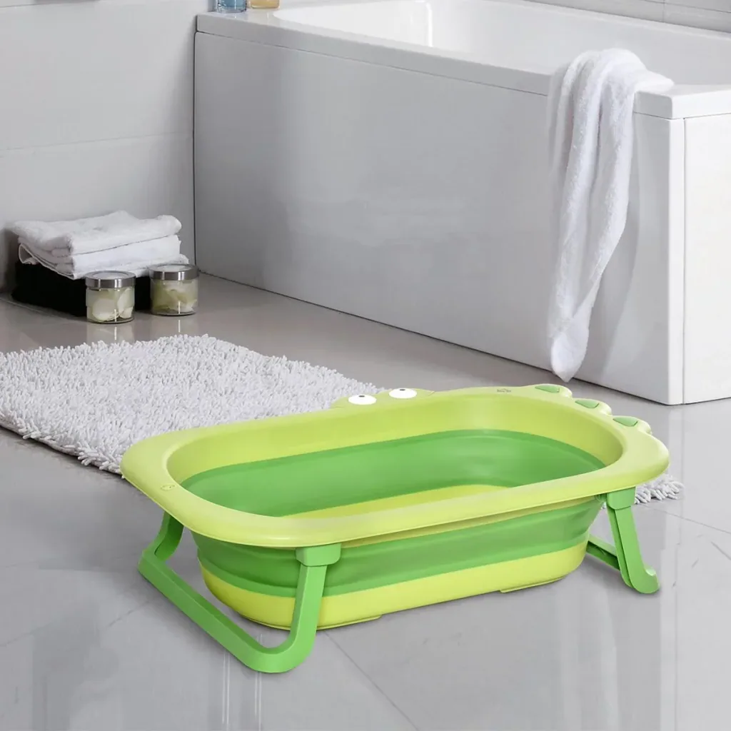 faltbare Babywanne Babybadewanne mit rutschfesten Fußpolster Stützstangen faltbare Babywanne Badewanne mit Krokodil Form