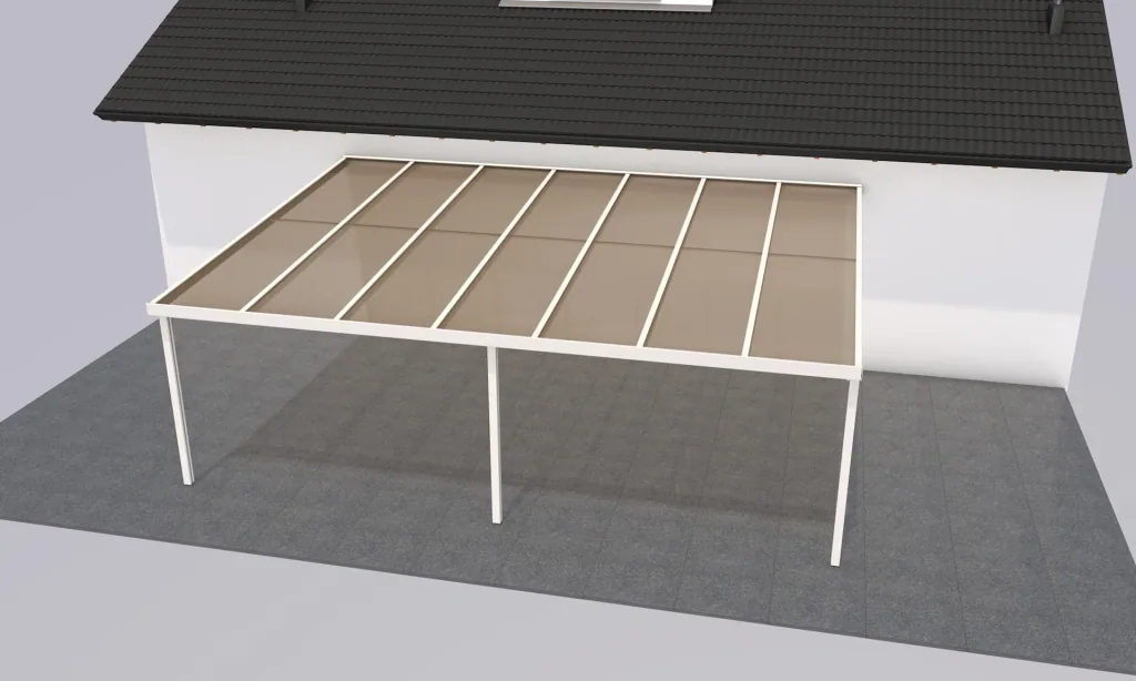 Terrassendach Premium, weiß, 7120 x 5060 mm - Polycarbonat Stegplatten 16 mm, bronze