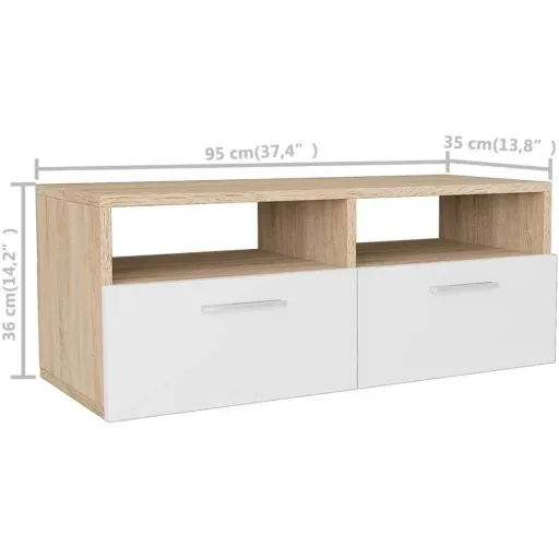 TV-Schrank 95x35x36 cm Spanplatte eichefarben und weiß