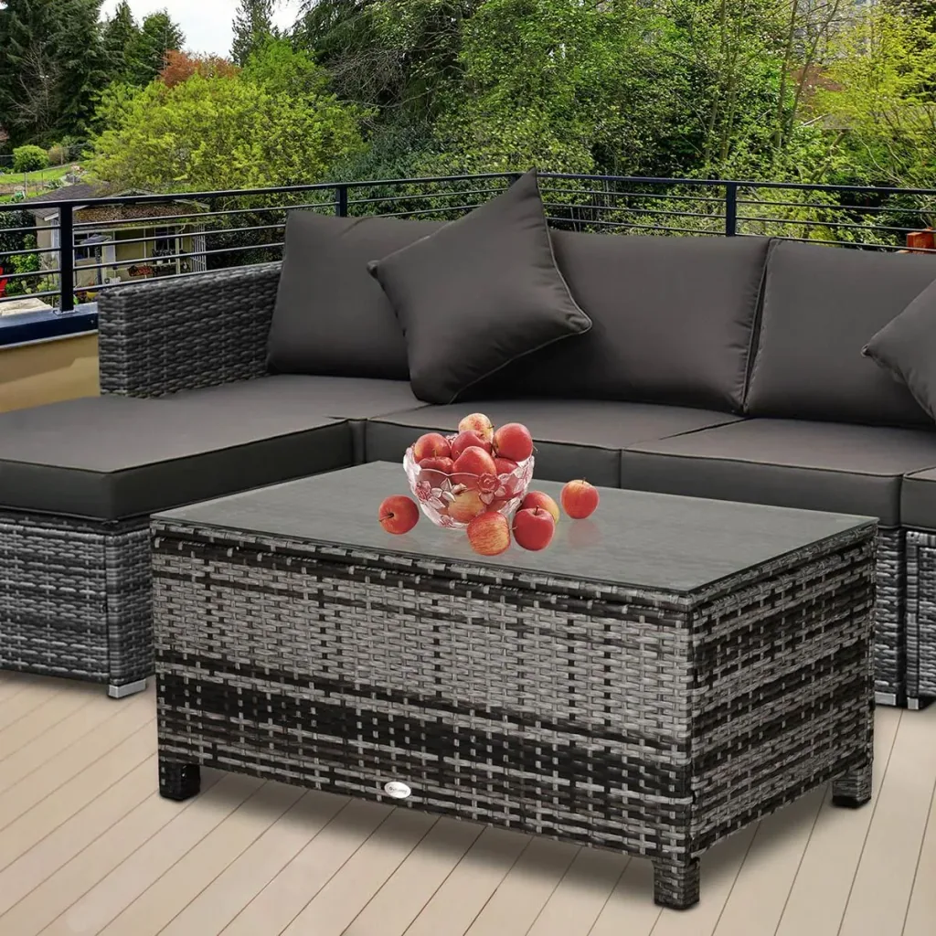 Garten Beistelltisch Couchtisch Gartentisch Balkontisch Polyrattan Grau 85 x 50 x 39 cm