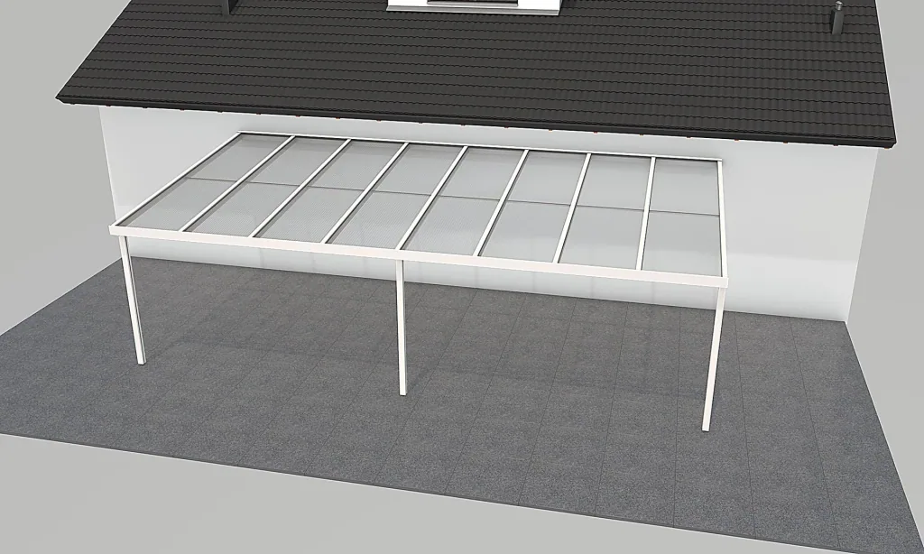 Terrassendach Premium, weiß, 8125 x 4060 mm - Polycarbonat Stegplatten 16 mm, klar