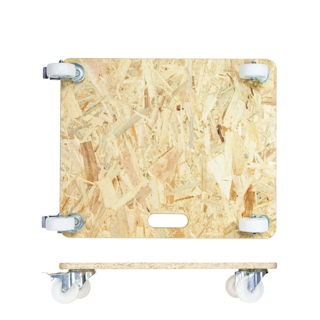 Transporthilfe MM 1172, 59 x 49 x 11 cm, harte Rollen Ø 75 mm, Rollenlager, OSB Platte, CO2-neutral, Tragkraft 250 kg