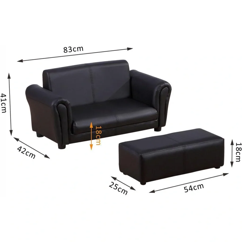 Kindersofa mit Hocker Sofa Sessel Kinder Kindersessel PVC schwarz