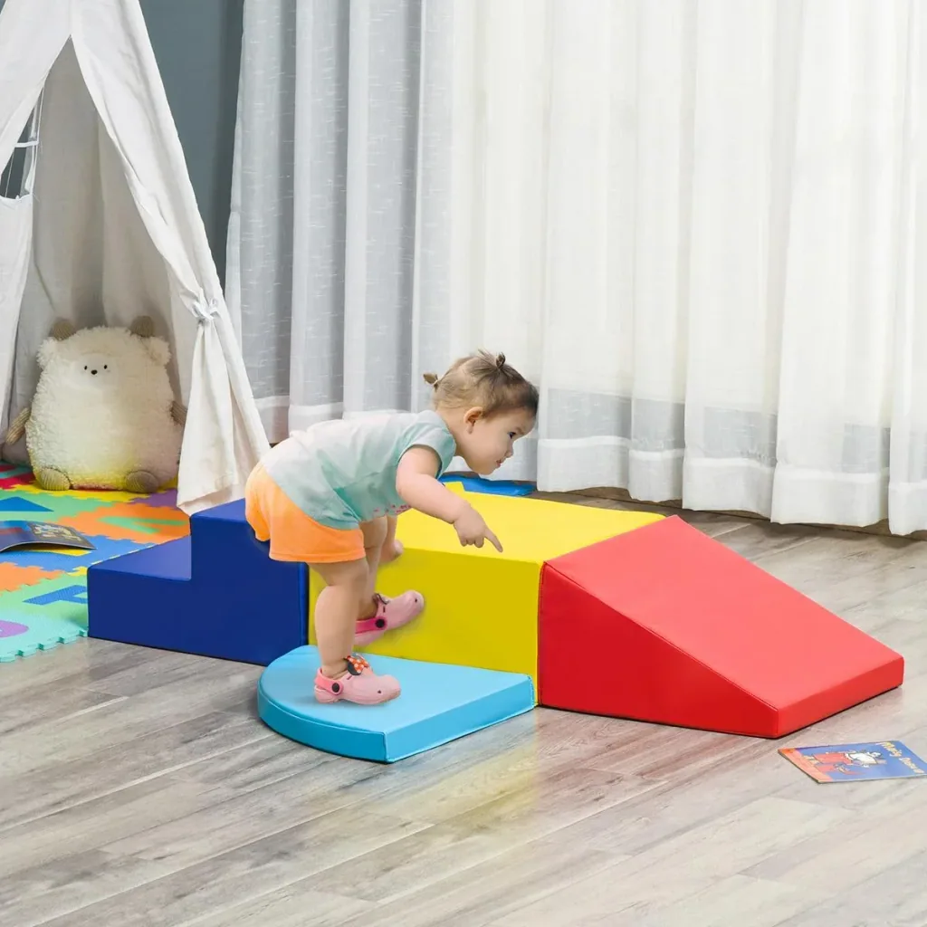 Softbausteine 4 TLG Schaumstoffbausteine Riesenbausteine Bauspielzeug für 12 bis 36 Monate Kinder Kunstleder mehrfarbig