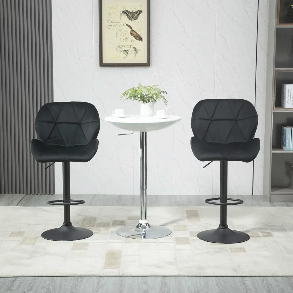 2er-Set Barhocker drehbare Barstühle mit Lehne Samt Touch höhenverstellbar armloser Schaumstoff Schwarz 51,5x 57,5 x 93-