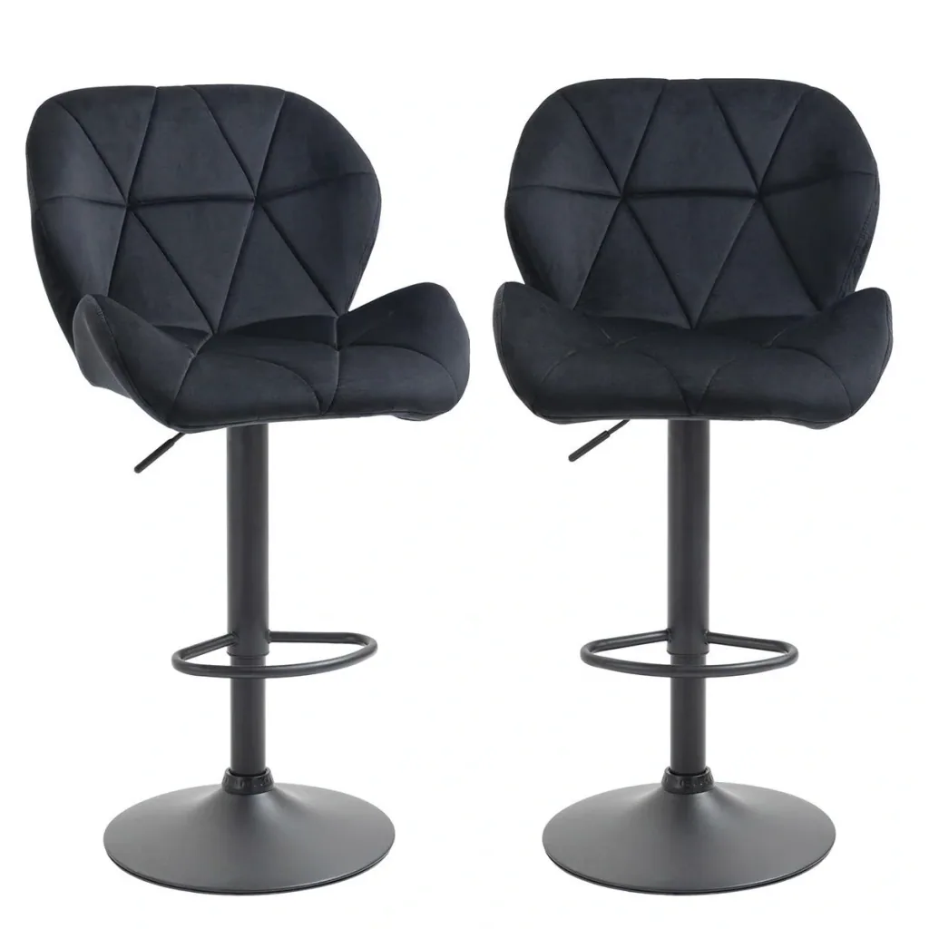 2er-Set Barhocker drehbare Barstühle mit Lehne Samt Touch höhenverstellbar armloser Schaumstoff Schwarz 51,5x 57,5 x 93-