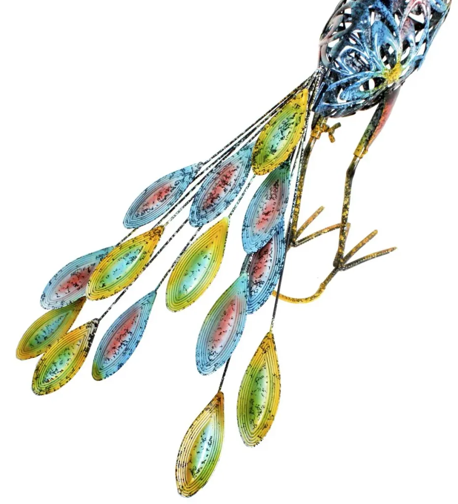 Metalldeko-Pfau Clyde mit LED - solarbetrieben