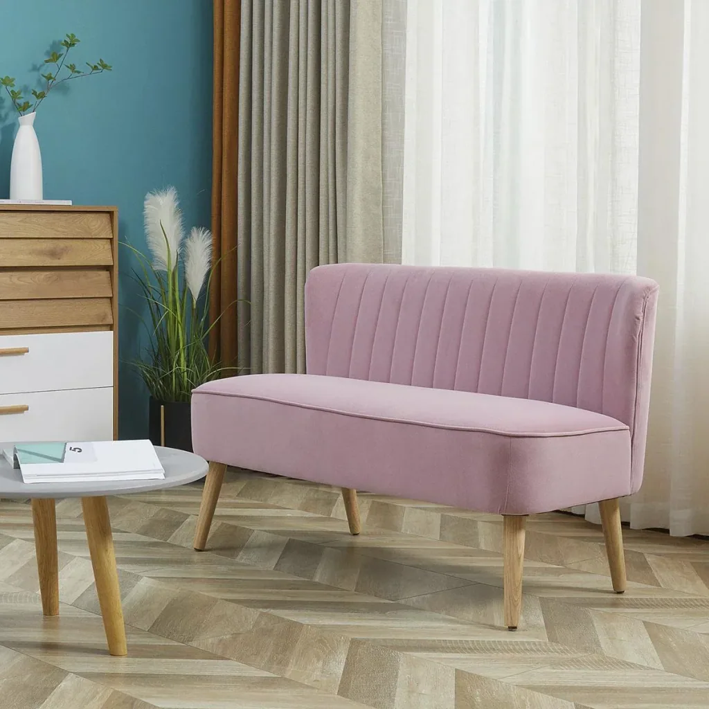 2-Sitzer Stoffsofa Polstersofa Sitzmöbel Loungesofa Holz Schaumstoff Samtartiges Polyester Rosa 117 x 56,5 x 77 cm