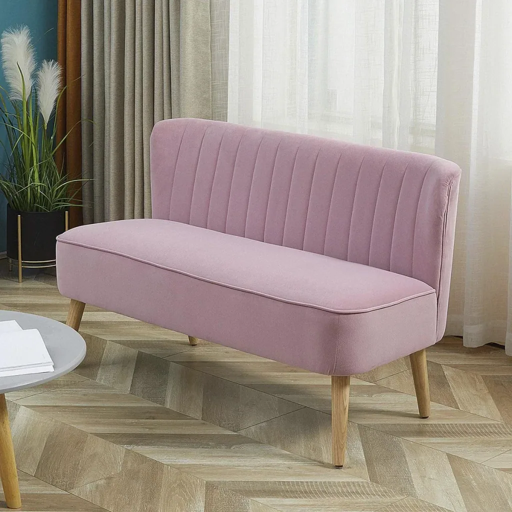 2-Sitzer Stoffsofa Polstersofa Sitzmöbel Loungesofa Holz Schaumstoff Samtartiges Polyester Rosa 117 x 56,5 x 77 cm