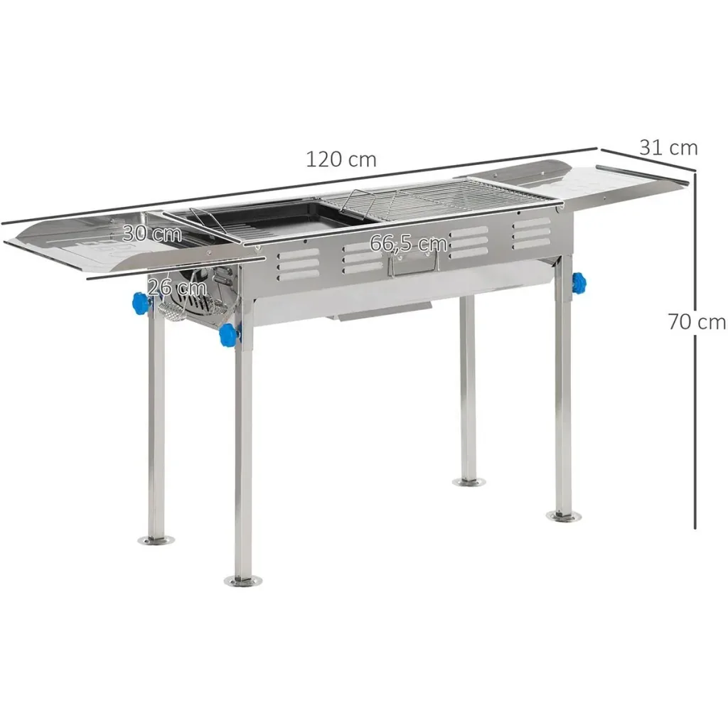 Holzkohlegrill - höhenverstellbar - Stahl - 120 x 31 x 60-70 cm