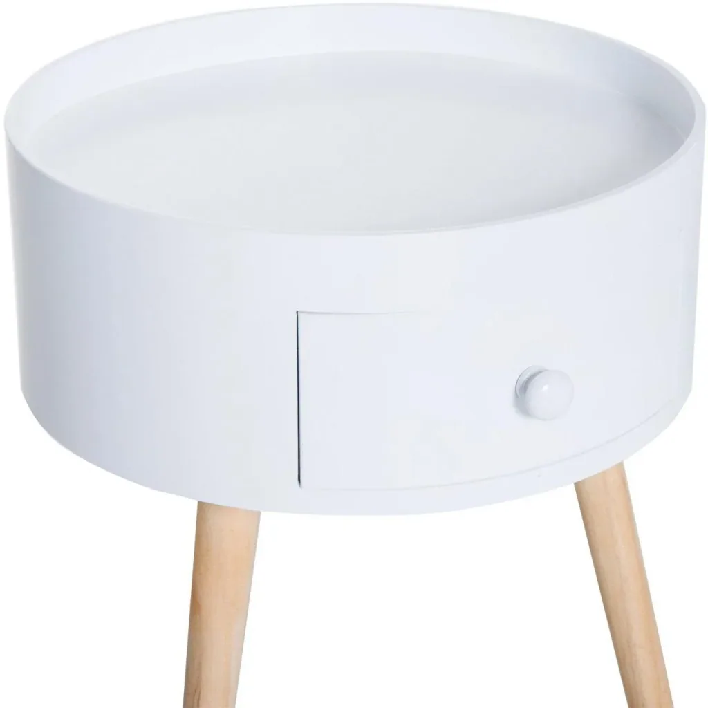 Couchtisch rund Beistelltisch mit Schublade Holz Weiß