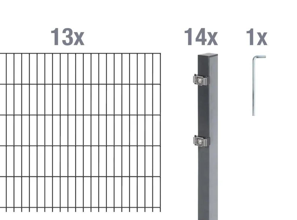 Doppelstabmattenzaun Komplettset, anthrazit, Höhe 120 cm, Länge 26 m