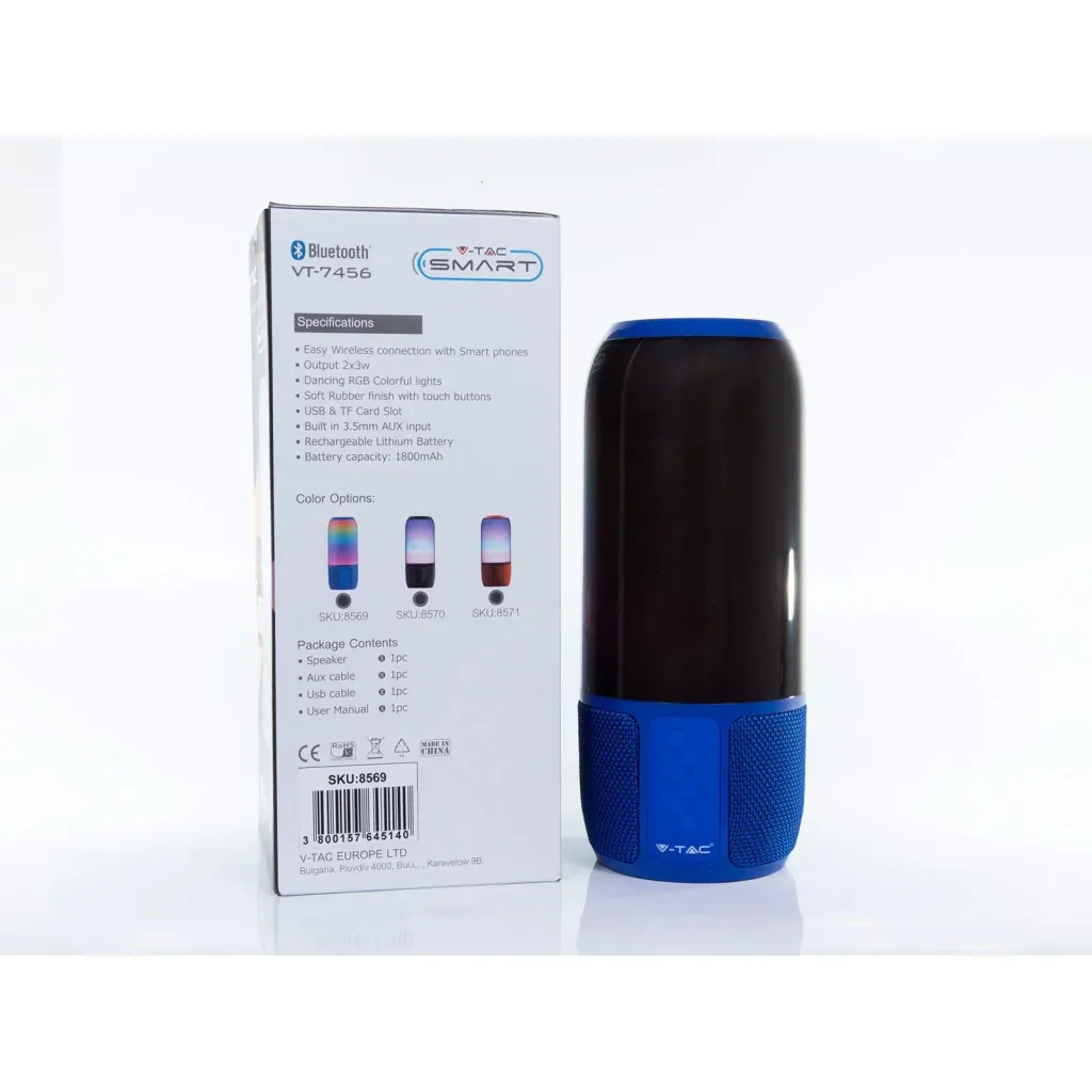 VT-7456 Bluetooth-Lautsprecher mit RGB-Beleuchtung - 2x 3Watt - Blau