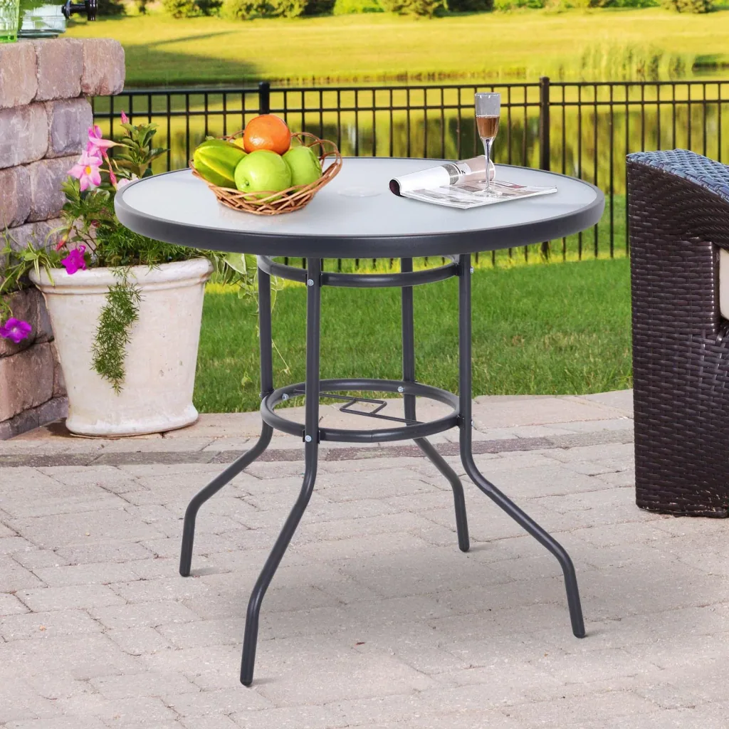 Gartentisch Garten Beistelltisch Gartenmöbel Balkontisch mit Schirmloch Schwarz Ø80 x 72 cm
