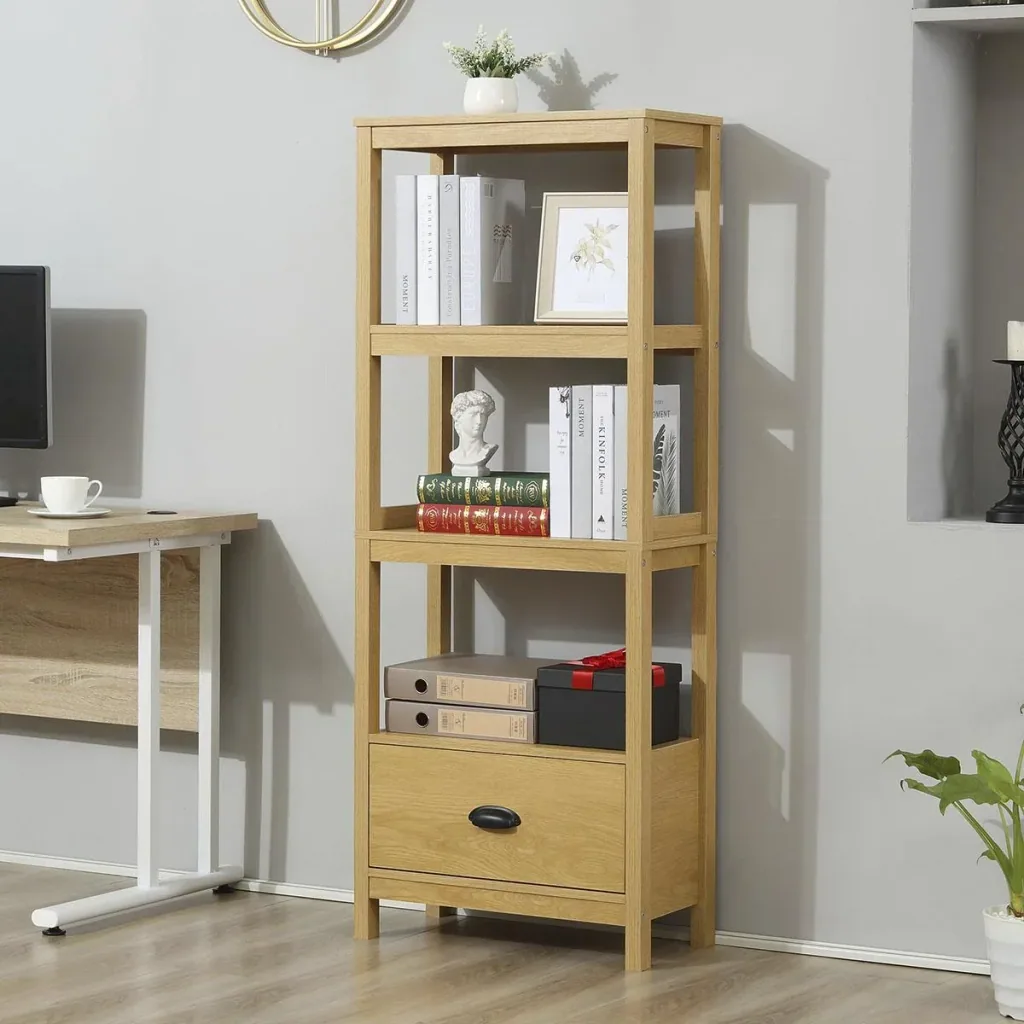 Strandregal Bücherregal 3-stufiges mit Schublade Büroregal Lagerregal Aktenregal Küchenregal MDF Eiche 60 x 30 x 150 cm