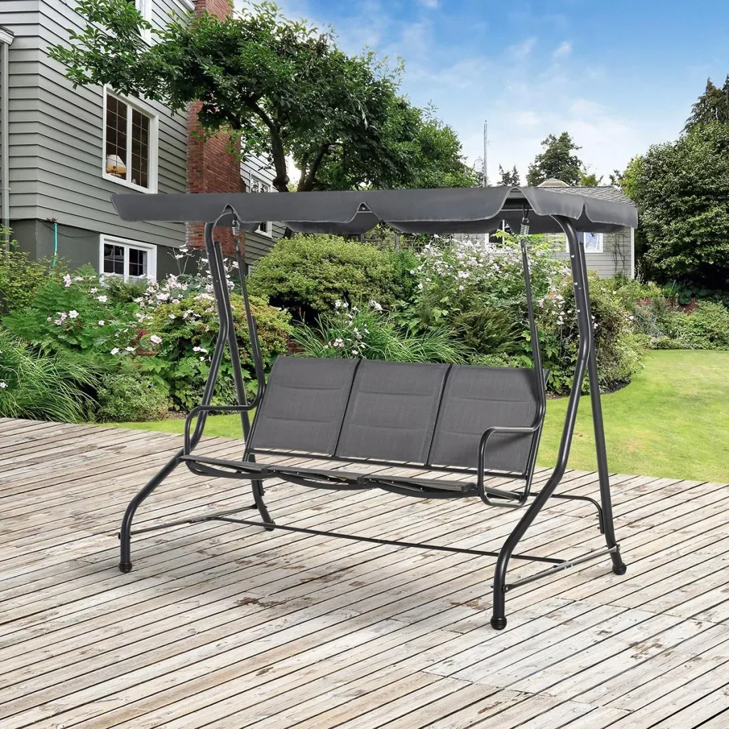Hollywoodschaukel 3-Sitzer Gartenschaukel Schaukelbank mit verstellbarem Sonnendach Stahl Polyester Grau 205 x 118 x 170