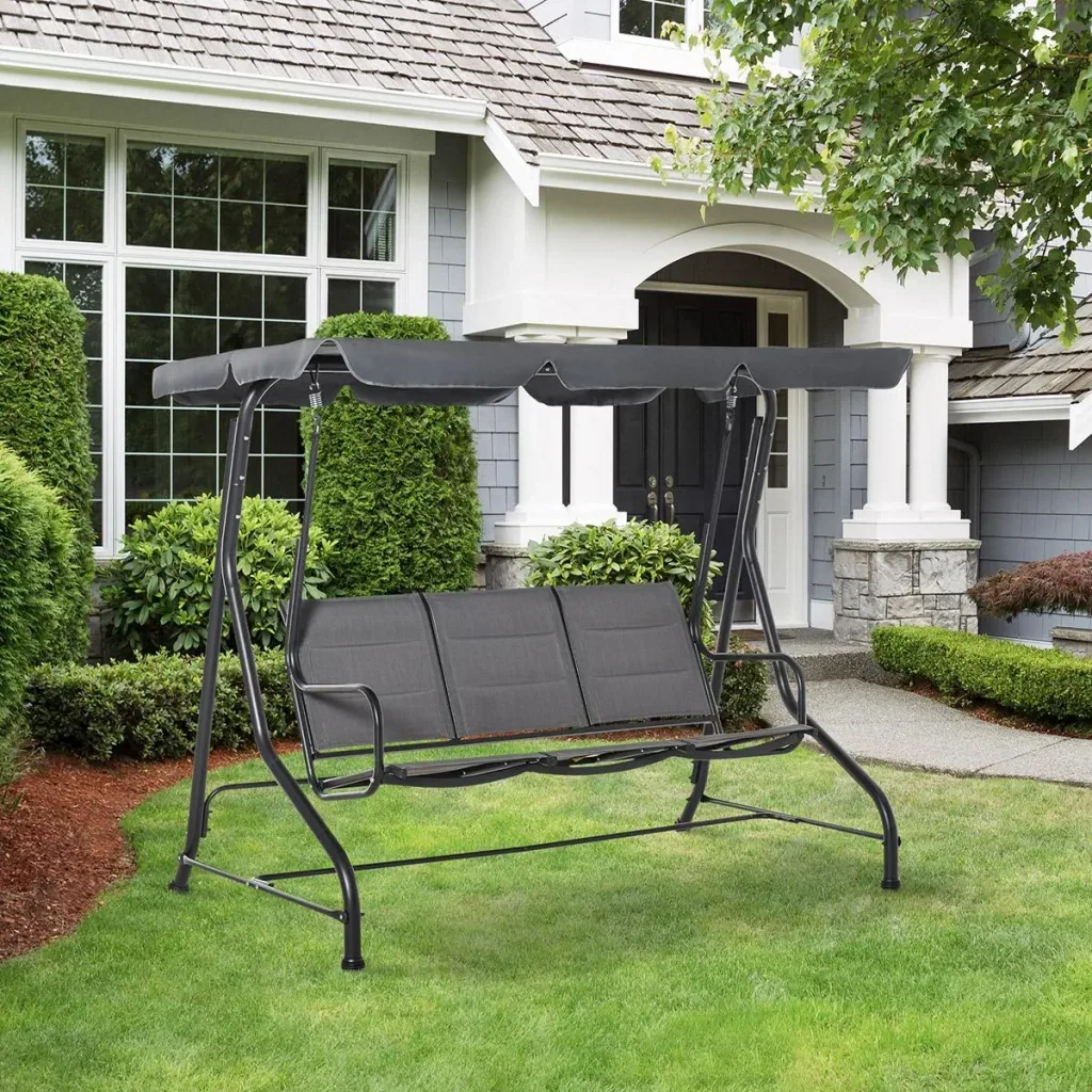 Hollywoodschaukel 3-Sitzer Gartenschaukel Schaukelbank mit verstellbarem Sonnendach Stahl Polyester Grau 205 x 118 x 170