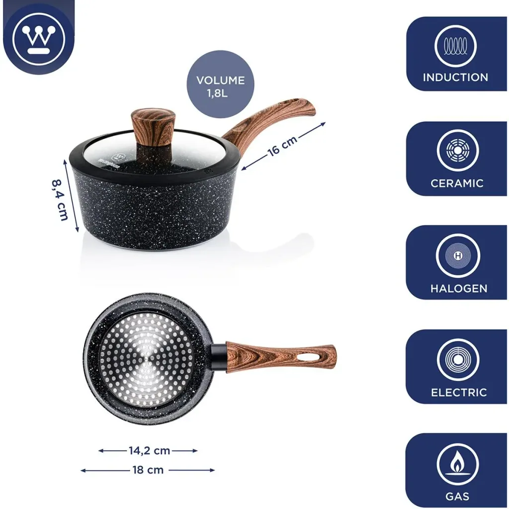 Schwarzer Marmor Holz Töpfe und Pfannen - Eintopf 18 cm + Eintopf 20 cm - Schwarz