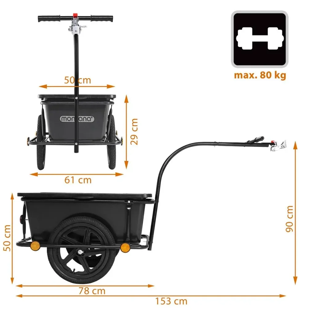 Fahrradanhänger mit Kupplung - Schwarz - 90L - max 80 kg