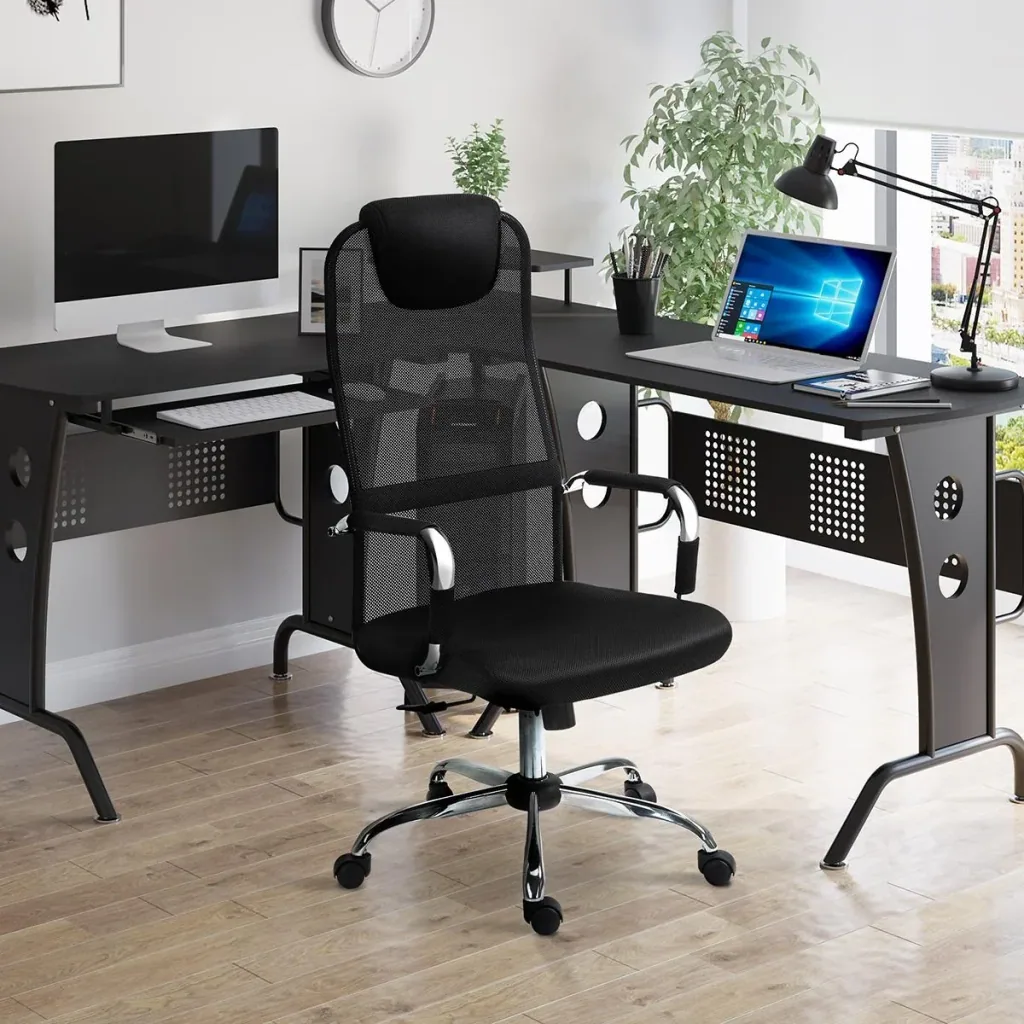 Bürostuhl mit Wippfunktion und Kopfstütze Schwarz