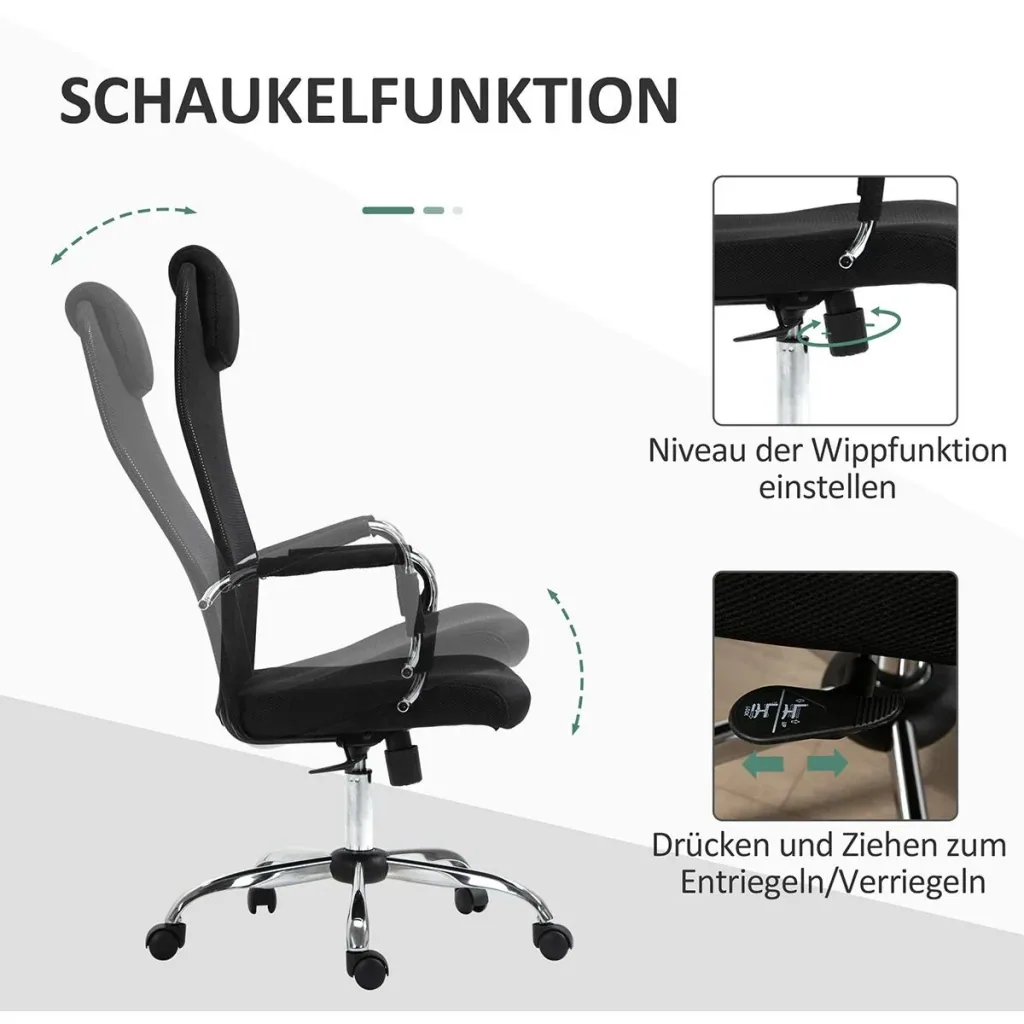 Bürostuhl mit Wippfunktion und Kopfstütze Schwarz