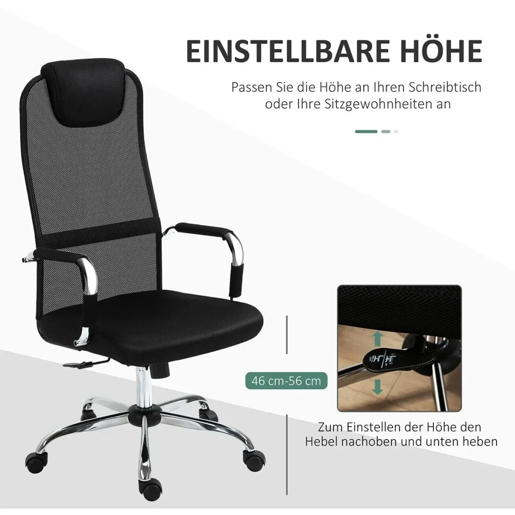 Bürostuhl mit Wippfunktion und Kopfstütze Schwarz