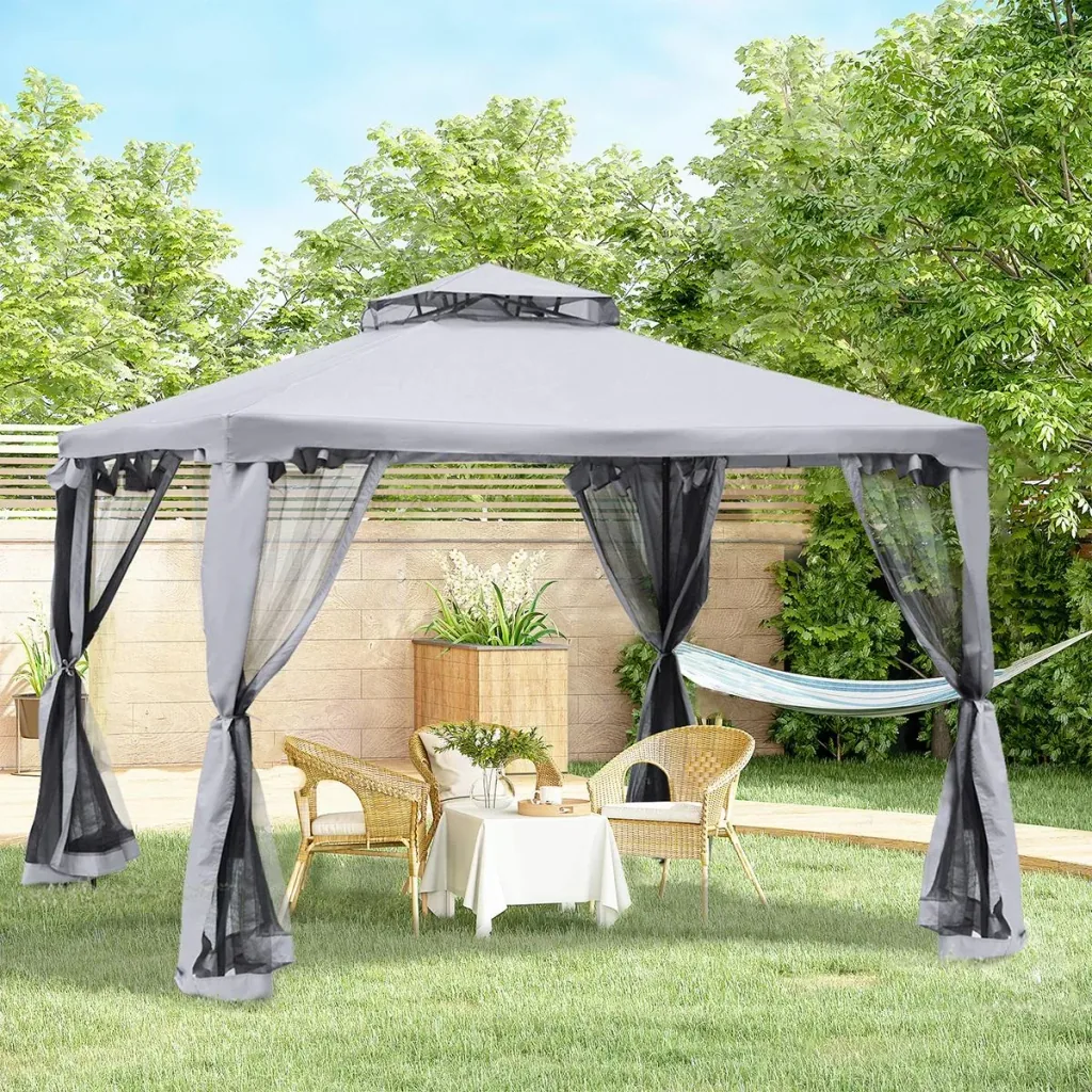 Gartenpavillon Pavillon Gartenzelt Festzelt Partyzelt mit 4 x Seitenwand wetterfest Metall + Polyester Grau 3 x 3 x 2,6