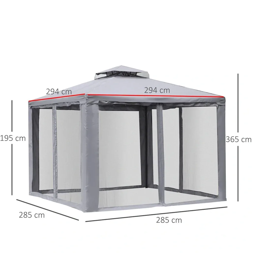 Gartenpavillon Pavillon Gartenzelt Festzelt Partyzelt mit 4 x Seitenwand wetterfest Metall + Polyester Grau 3 x 3 x 2,6