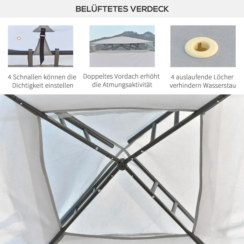 Gartenpavillon Pavillon Gartenzelt Festzelt Partyzelt mit 4 x Seitenwand wetterfest Metall + Polyester Grau 3 x 3 x 2,6