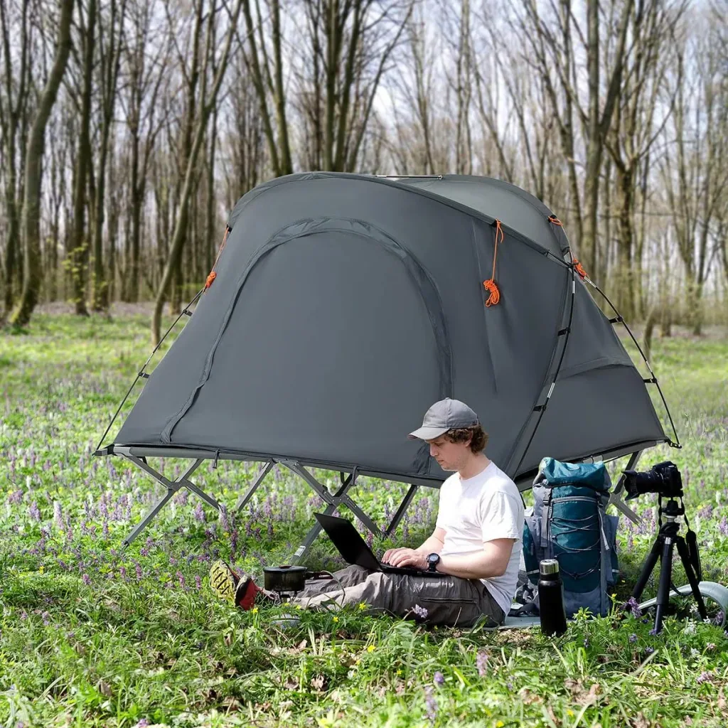 Campingzelt 2 Personen - mit Bett und Matratze - faltbar - Grau - 200 x 146 x 159 cm