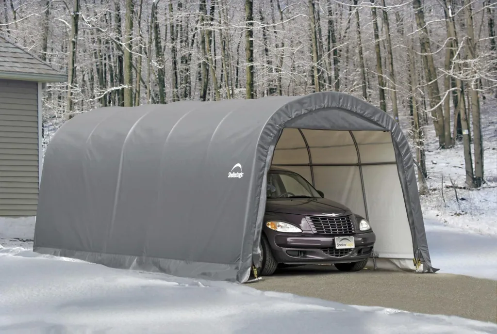 ShelterLogic Foliengarage 22,57 m², grau, 370×610 cm – Garage-in-a-Box, DuPont-Stahlrahmen, wetterfest