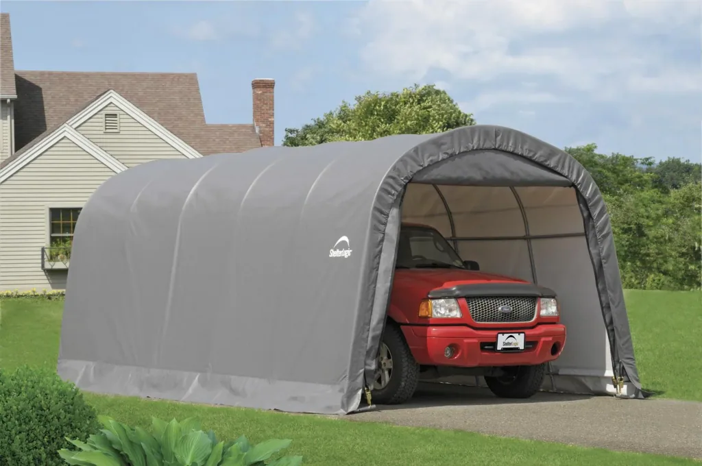 ShelterLogic Foliengarage 22,57 m², grau, 370×610 cm – Garage-in-a-Box, DuPont-Stahlrahmen, wetterfest