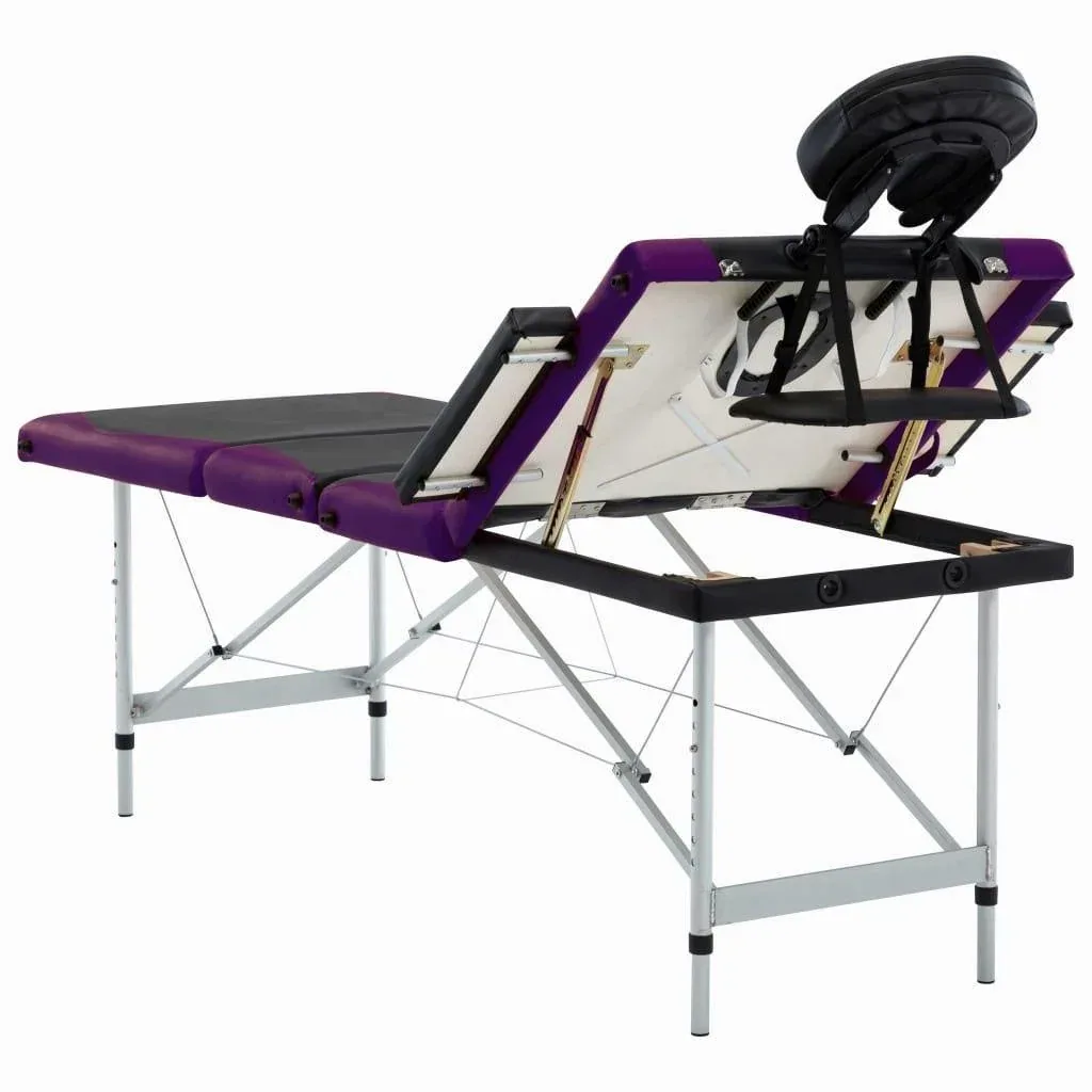 Klappbarer Massagetisch 4 Zonen Aluminium schwarz und lila